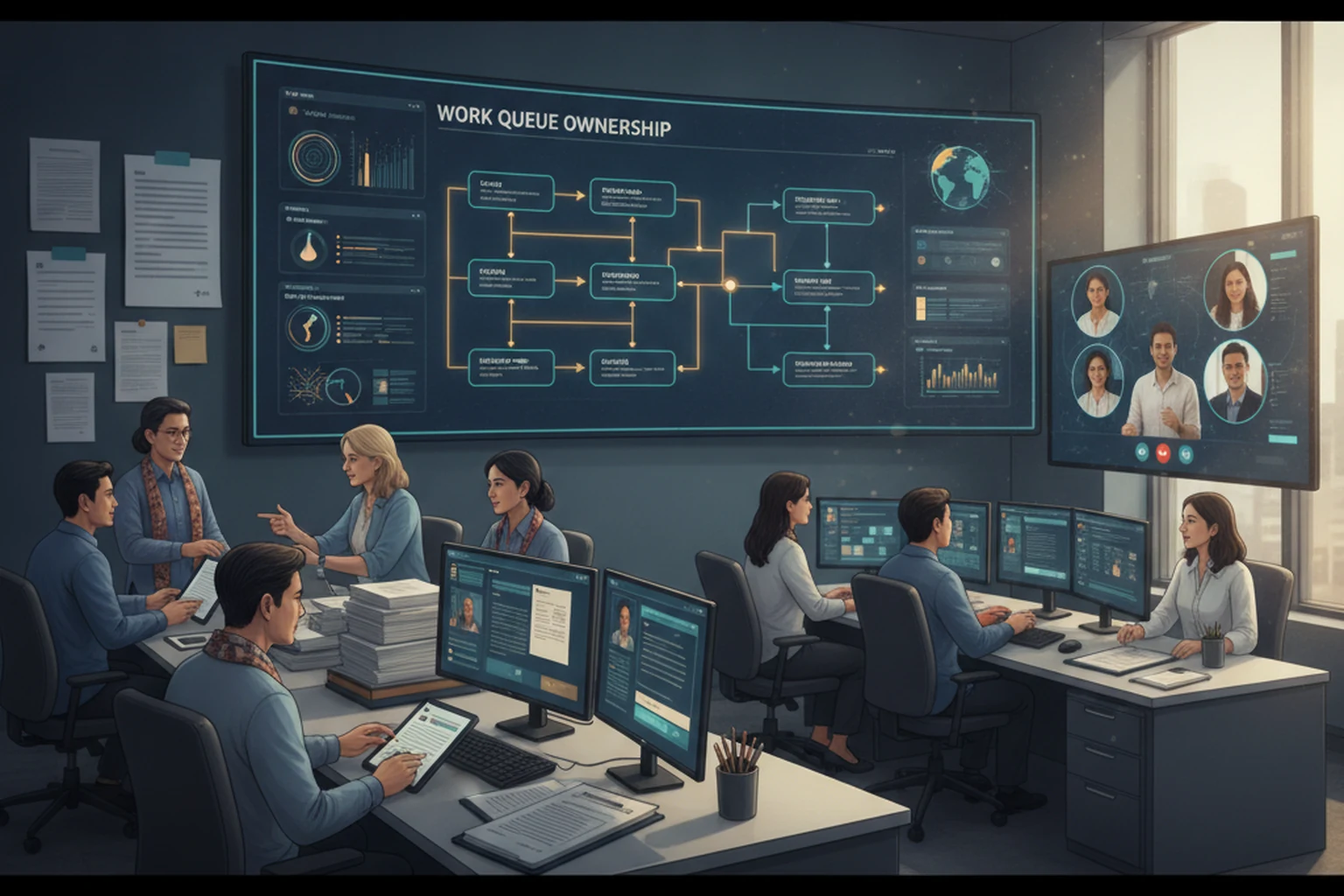 Legal Support Operations: Work Queue Ownership editorial illustration