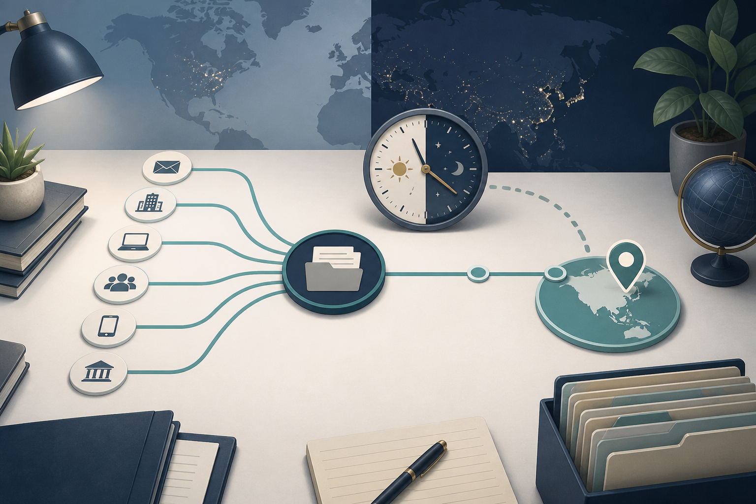 How offshore legal support can map intake facts before attorney review editorial illustration