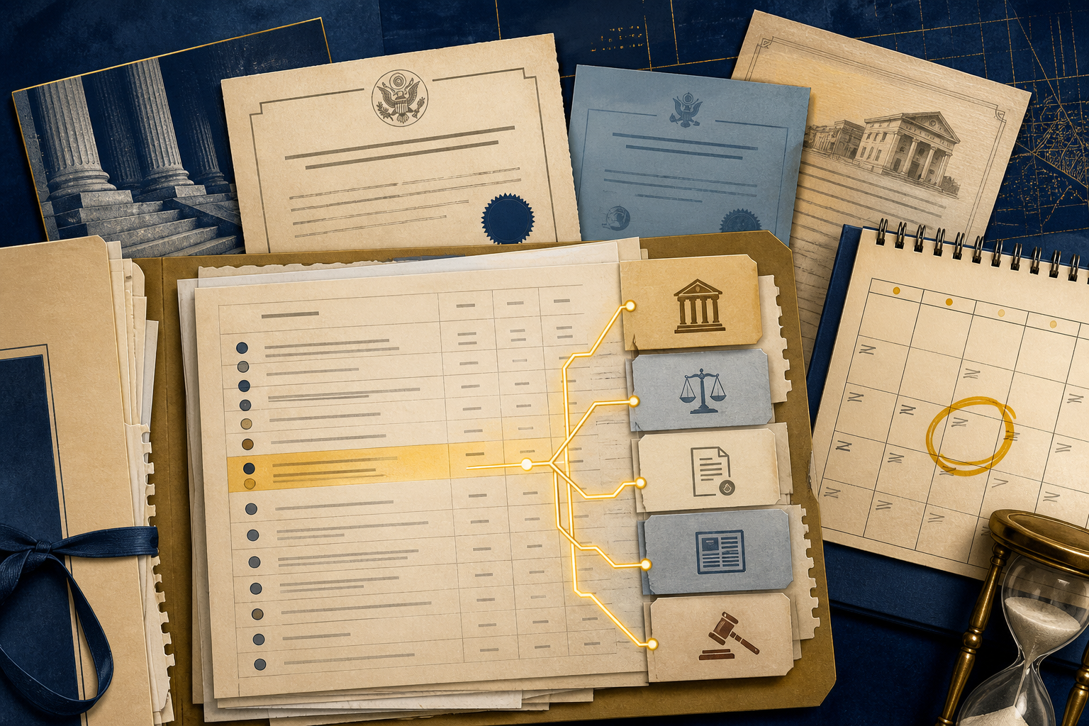 Deadline source checks for offshore legal support editorial illustration