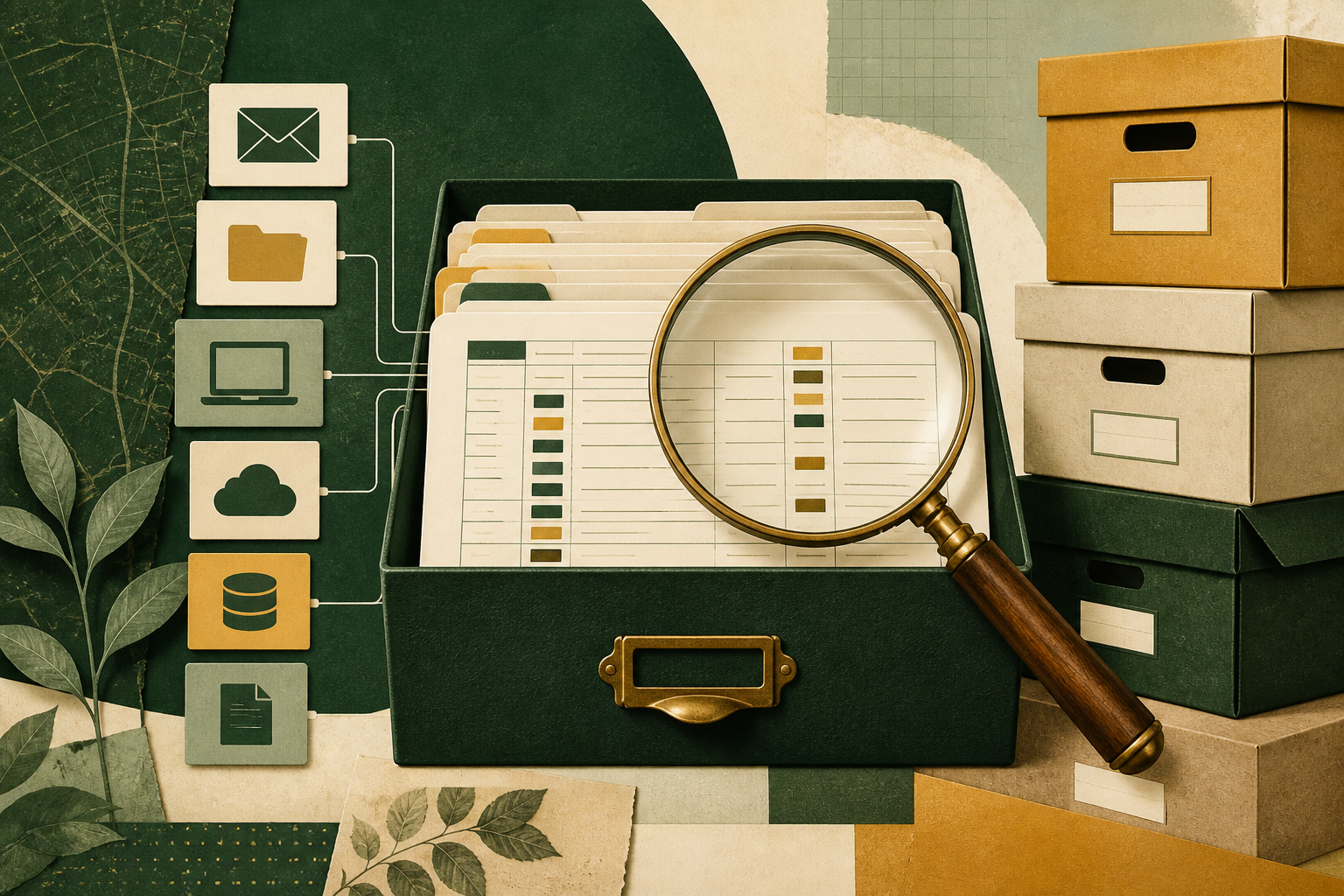 Discovery custodian indexes with offshore legal support editorial illustration