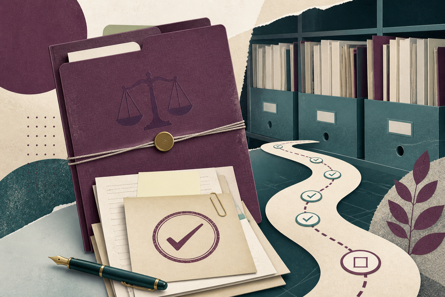 Matter-closeout records for legal support offshore editorial illustration
