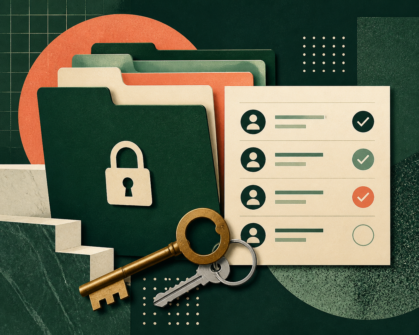 Privileged-folder permission reviews for offshore legal support editorial illustration
