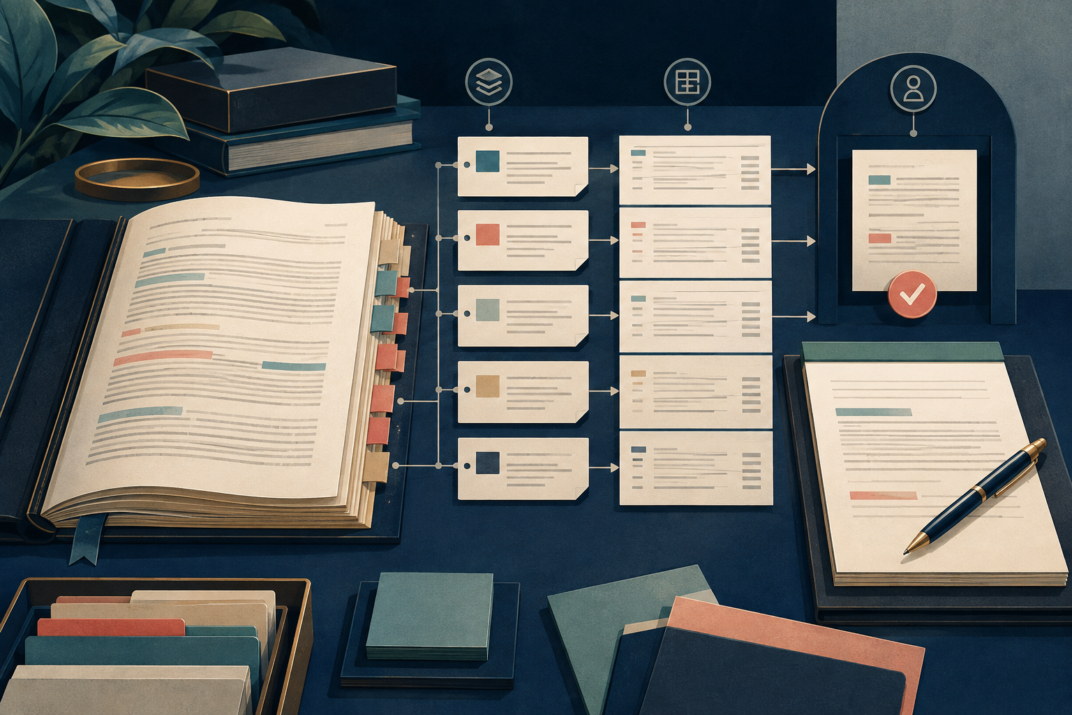 Lease abstraction source-note registers for offshore legal support editorial illustration