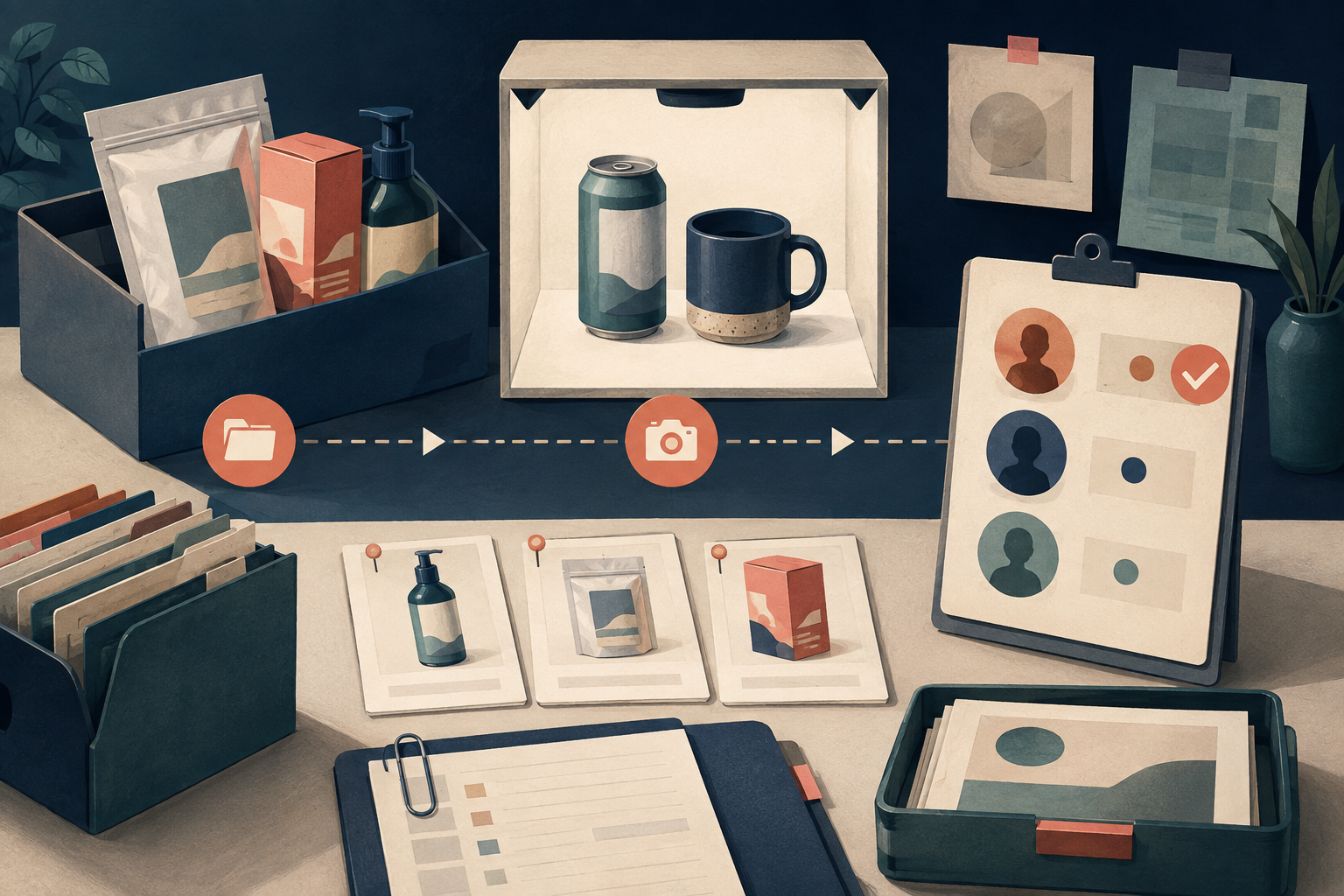 Trademark specimen intake inventories with offshore legal support editorial illustration